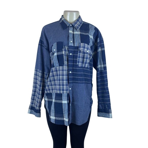 Ralph Lauren Patchwork Blue Women’s Button-Up Long Sleeve Shirt Relaxed Fit - Picture 1 of 10